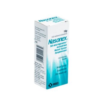Box and bottle of Nasonex Nasal Spray for hayfever relief