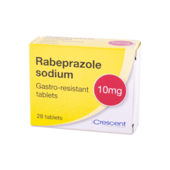 Box of Rabeprazole tablets used to treat acid reflux and ulcers
