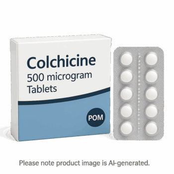 Box of Colchicine 500mcg Tablets used to manage joint pain from gout