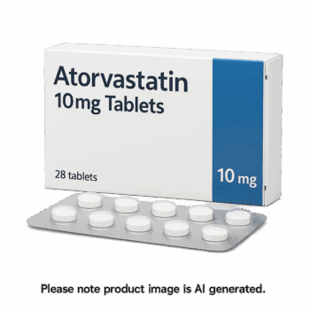 Atorvastatin 10mg Tablets blister pack for cholesterol management