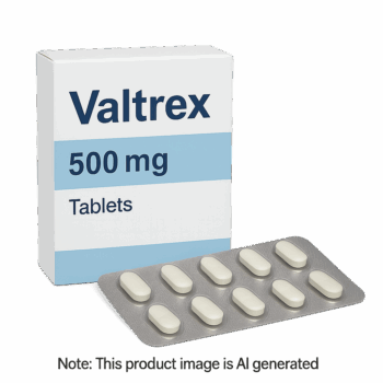 Box of Valtrex 500mg Tablets used for herpes and shingles