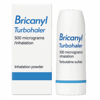 Box of Bricanyl Turbohaler used for asthma symptom relief