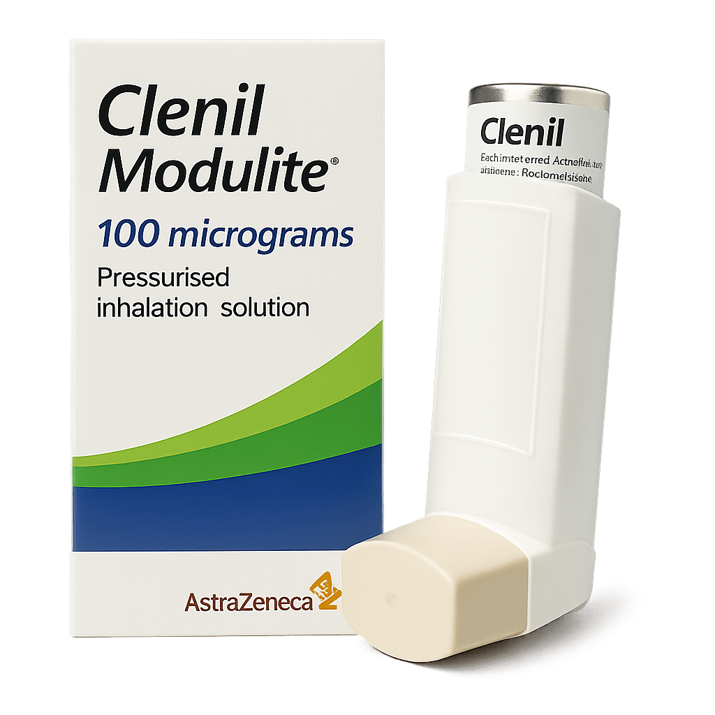 Box of Clenil Modulite Inhaler used for asthma control