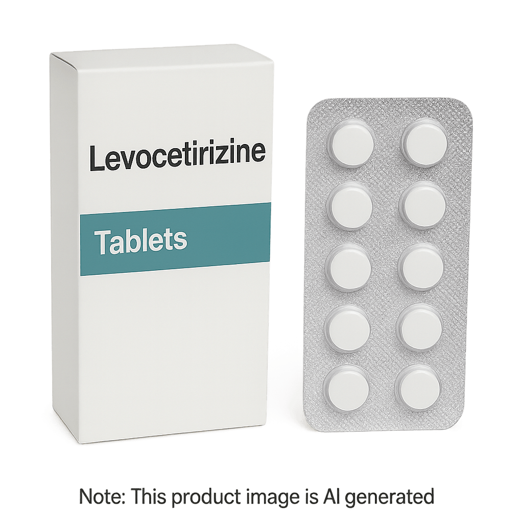 Box of Levocetirizine 5mg Tablets for allergy relief