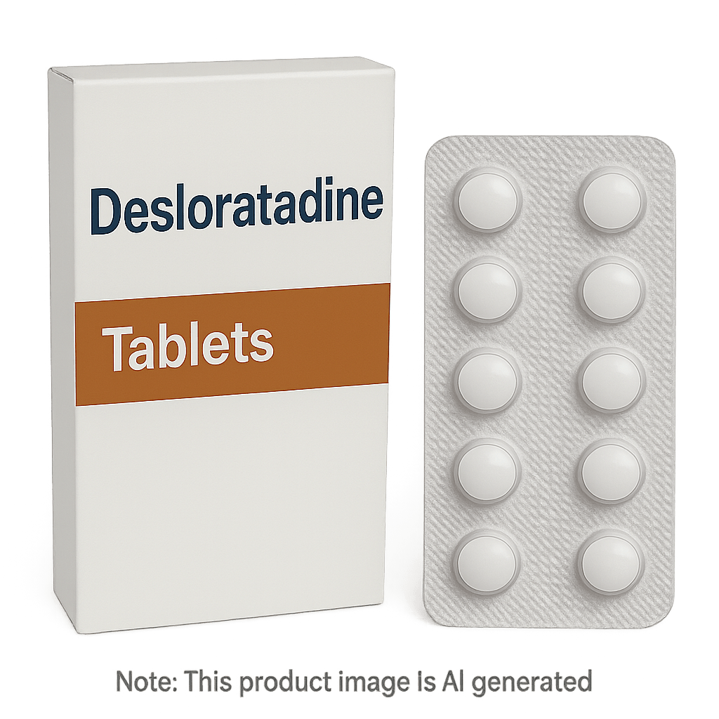 Box of Desloratadine 5mg Tablets for allergy relief