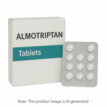 Box of Almotriptan Tablets used for migraine relief